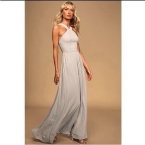 NEW! Ceremony by Joanna August Grey Chiffon Maxi Dress. Small.